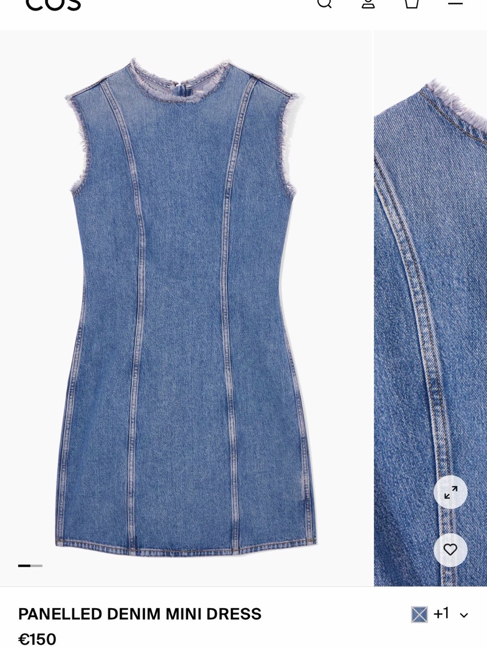 COS Panelled Light Blue Frayed Denim Mini Dress Size 8